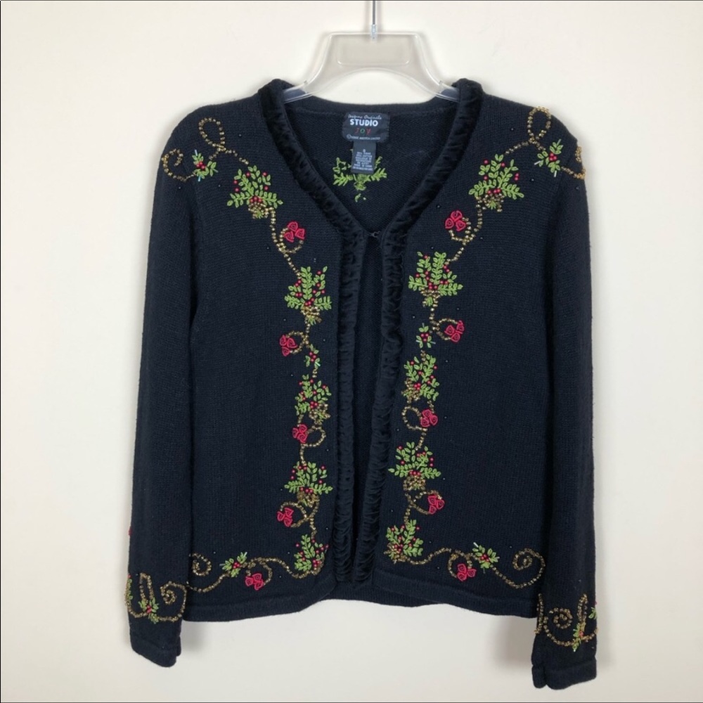 Studio Joy Christmas Sweater With Embroidery & Beads
